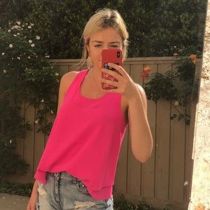 Bright pink cross back tank top